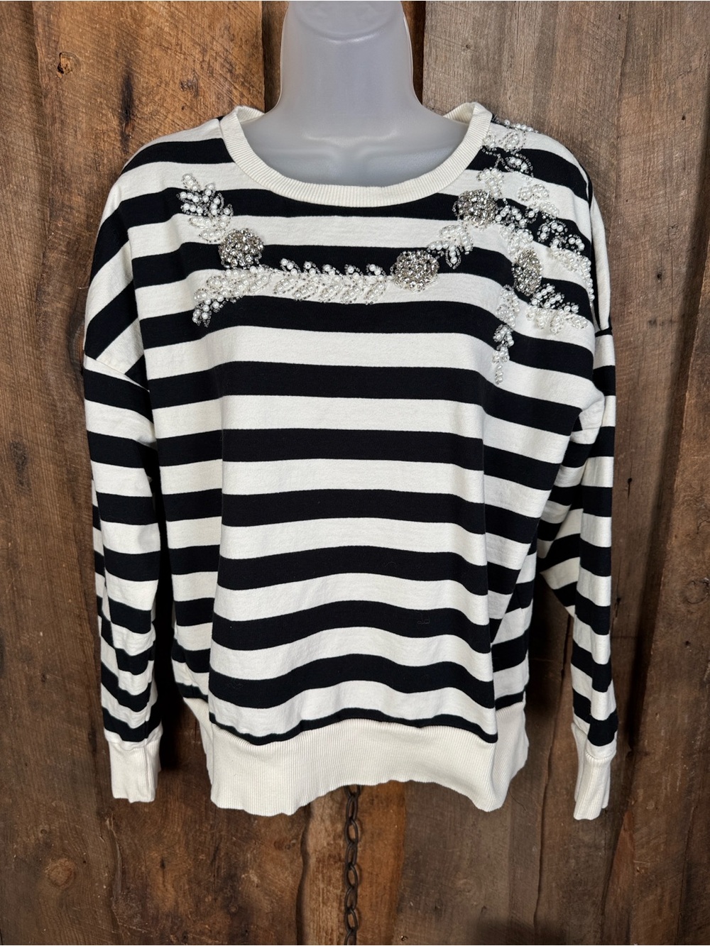 Calligraphy’s Black & White Striped Embellished Sweatshirt